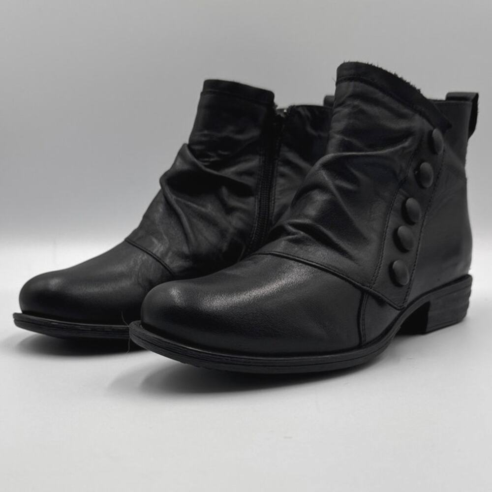 Miz Mooz Ruched Leather Ankle Comfort Boots Black EU-36 US 5.5-6 Steampunk Lili